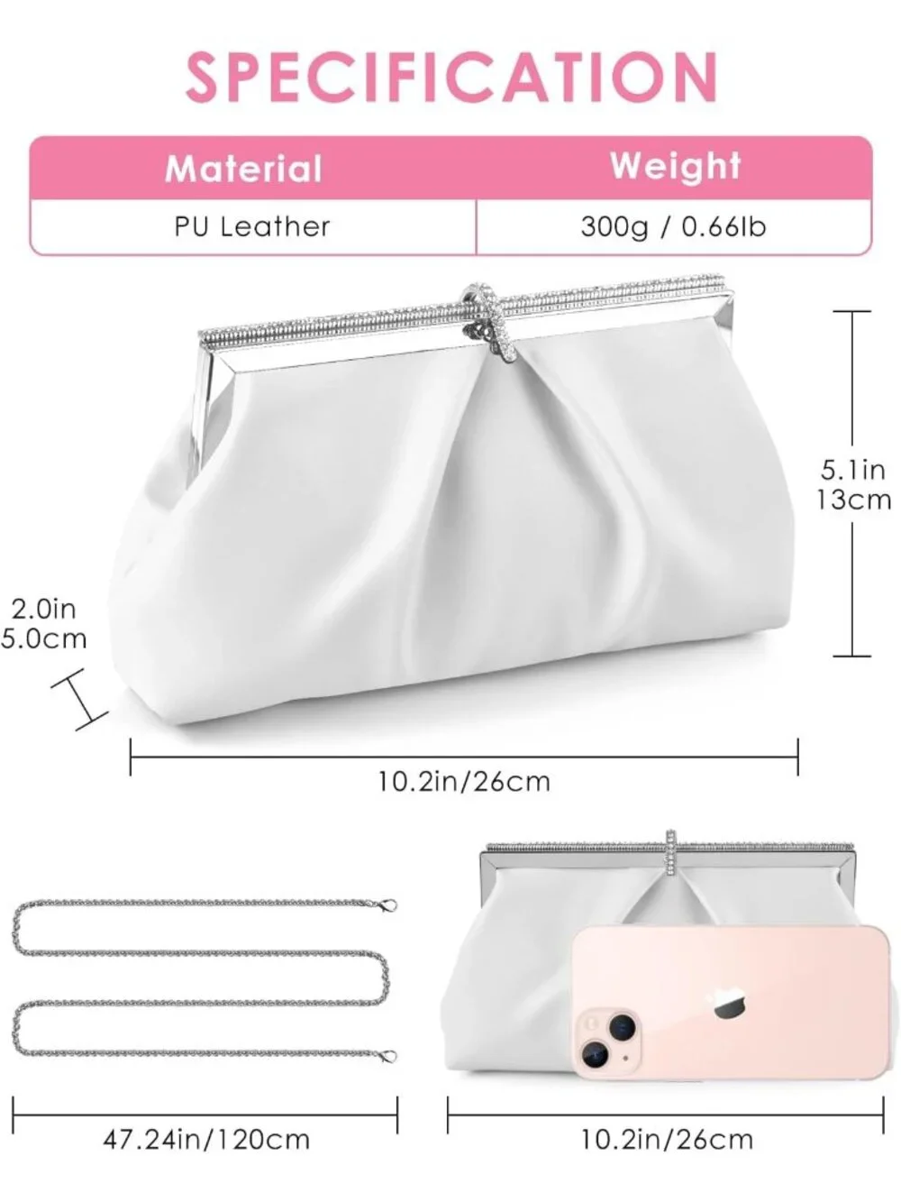👜 Women's White PU Leather Formal Evening Bags Shoulder Party Cocktail Clutch